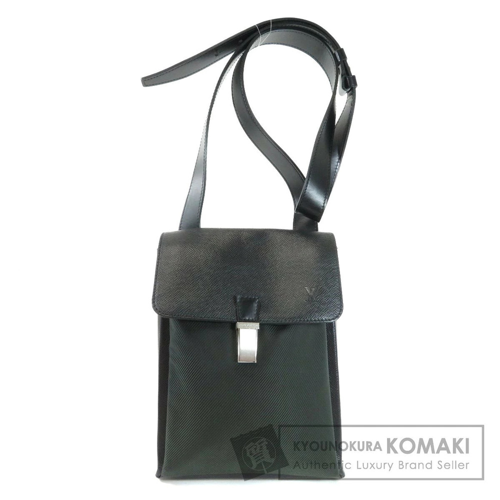 Louis Vuitton Saratove Taiga Leather Shoulder Bag Black Gray